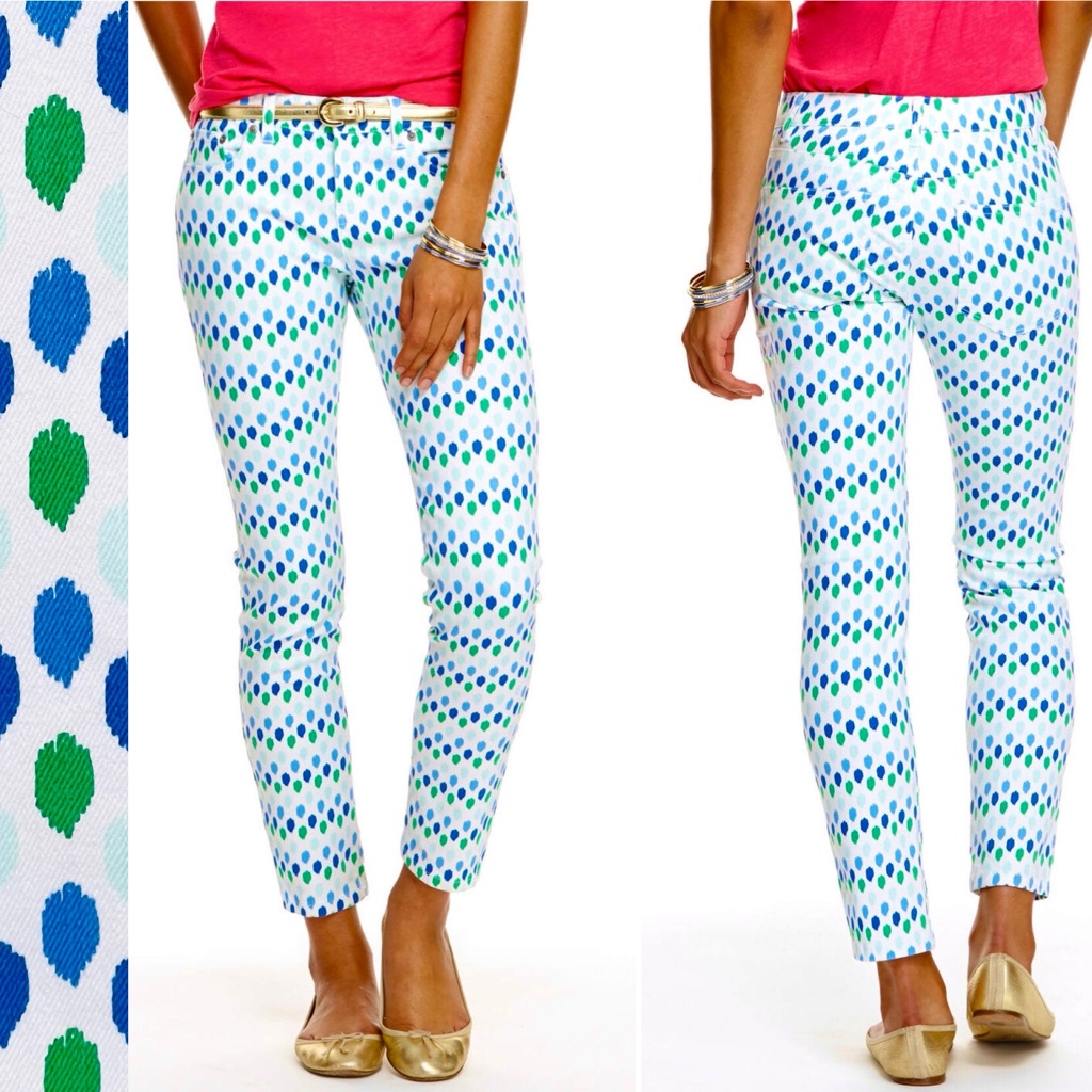 Vineyard Vines Ikat Dot Print Skinny Jeans Stretch 5 Pockets Style Zip/Button